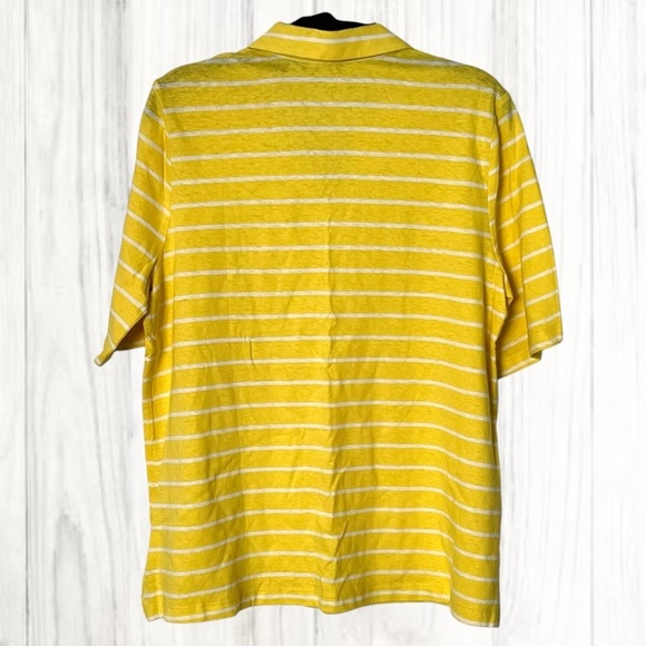 Lands End Yellow Striped Split Neck Polo Shirt Linen Blend Size Large Top 14/16 - Picture 11 of 11